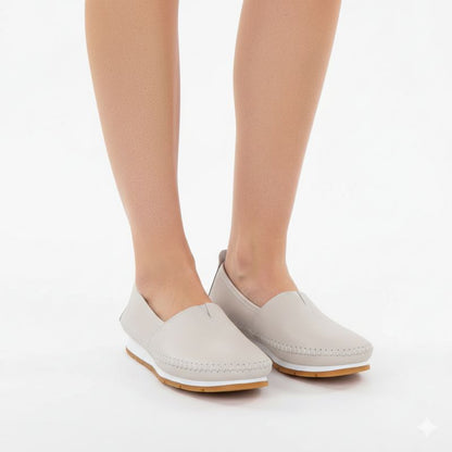Women's beige leather slip-on shoes S.Barski LR61-7051