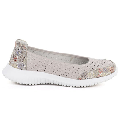 Women's leather openwork shoes in beige S.Barski 7035