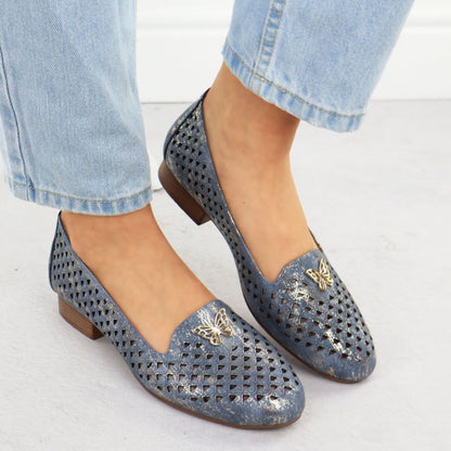 Women's openwork low-heeled shoes, blue M.Daszyński SA222-3