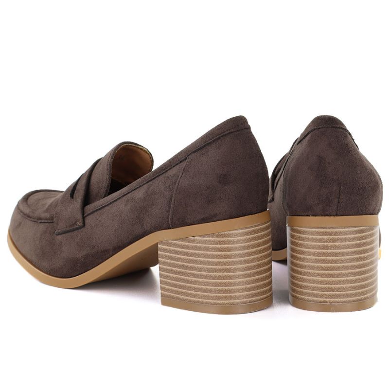 Women's suede brown lords heeled shoes M.Daszyński MR2201D-3A