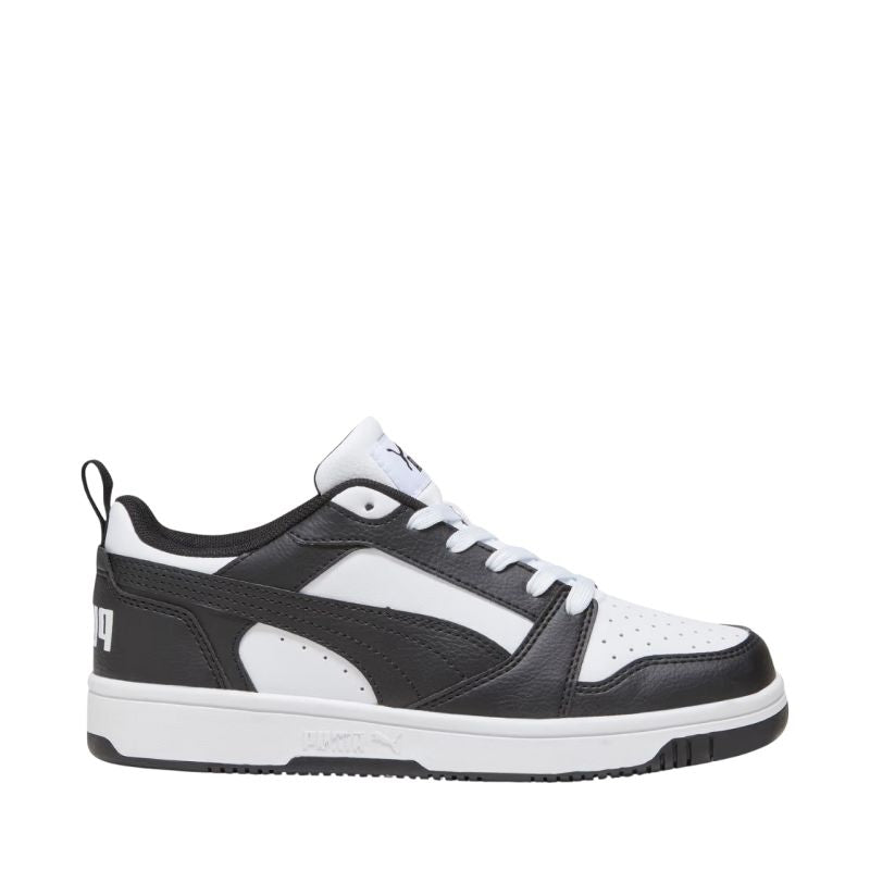 Puma Rebound V6 Lo Mid kids' shoes white and black 393833 01
