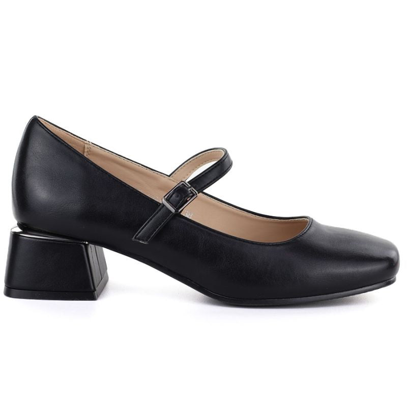Women's block heel shoes with a strap, black Potocki 12815