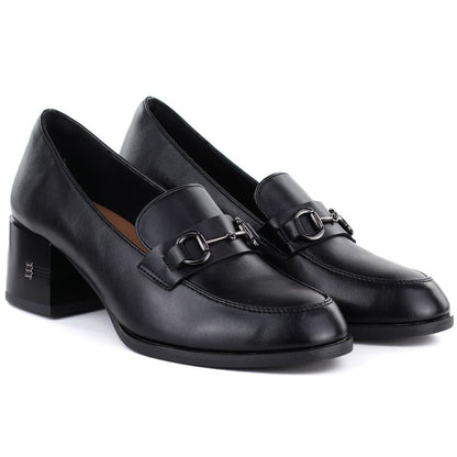 Women's leather lords shoes with heels, black, Vinceza 18116