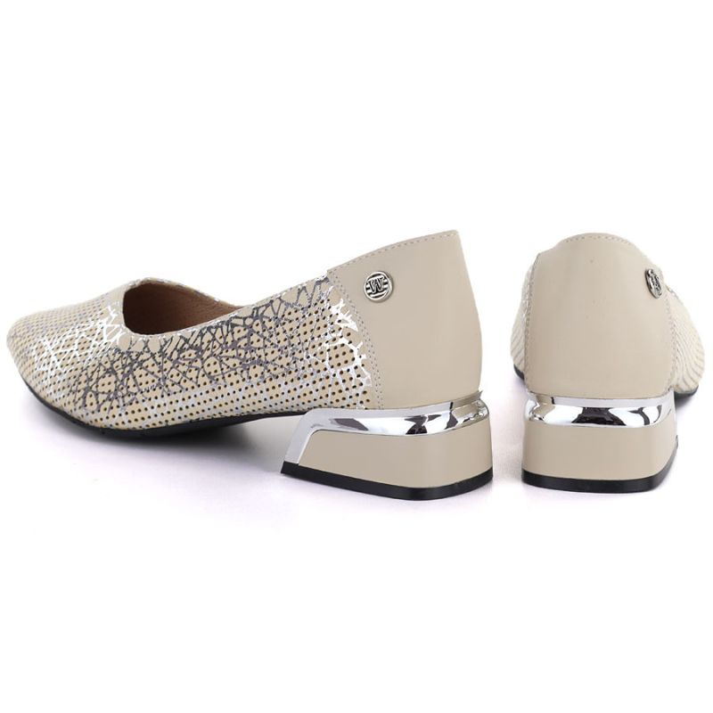 Women's leather openwork shoes, beige, Vinceza 99201