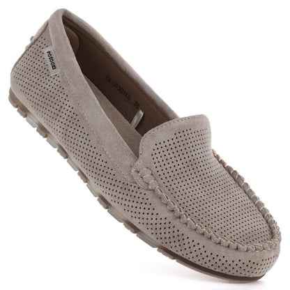 Women's moccasins, suede shoes, khaki, Potocki 09301