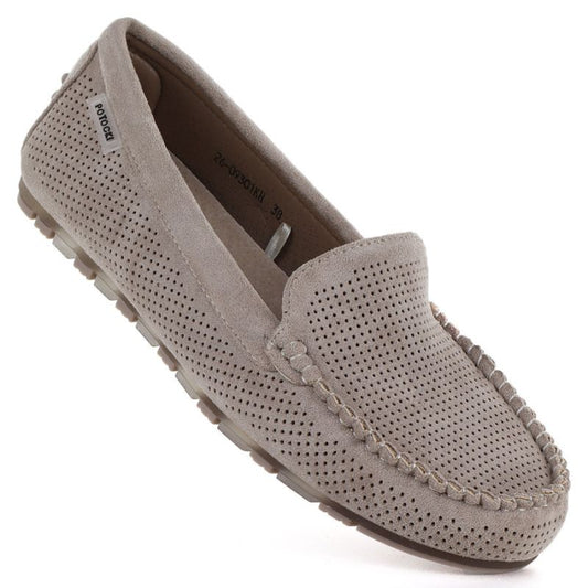 Women's moccasins, suede shoes, khaki, Potocki 09301