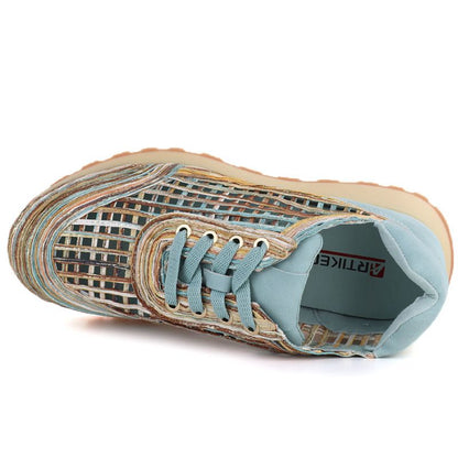 Women's openwork shoes in blue and beige Artiker 58C1289