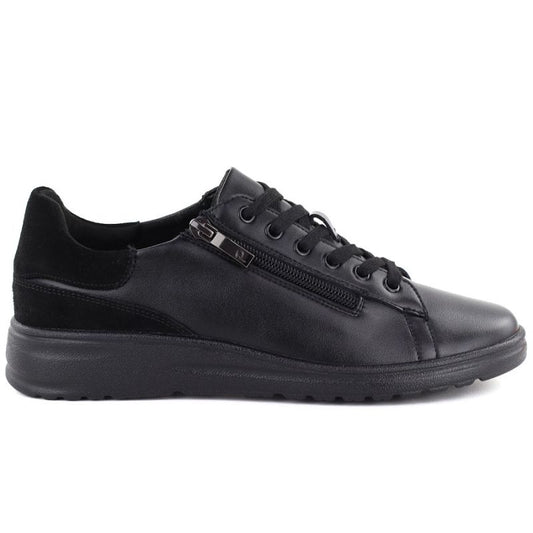 Women's black leather shoes with a zipper Potocki JE19402
