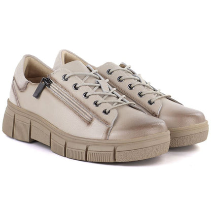 Women's beige leather platform shoes Cambell 26-19305
