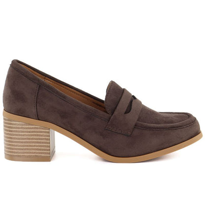 Women's suede brown lords heeled shoes M.Daszyński MR2201D-3A