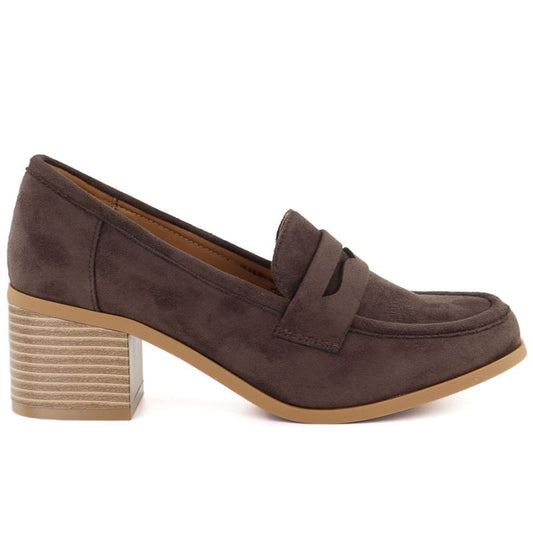 Women's suede brown lords heeled shoes M.Daszyński MR2201D-3A