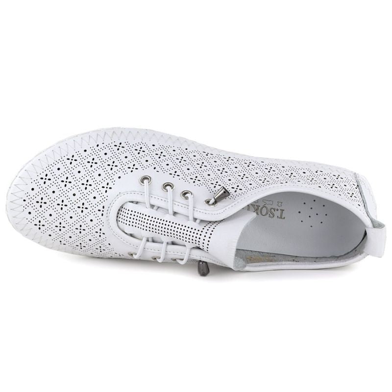Women's leather openwork shoes, white, T.Sokolski 1302