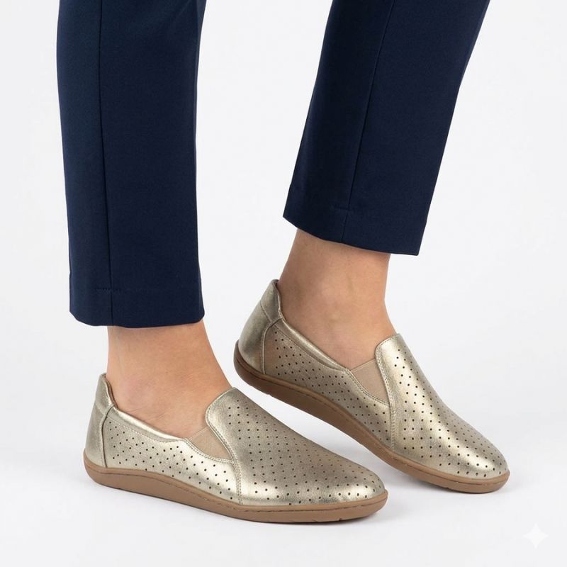 Leather openwork barefoot shoes, gold, M.Daszyński OL38-2