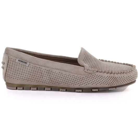 Women's moccasins, suede shoes, khaki, Potocki 09301
