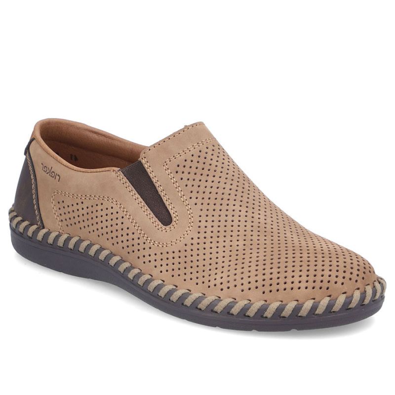 Rieker B2460-25 men's leather slip-on shoes, beige