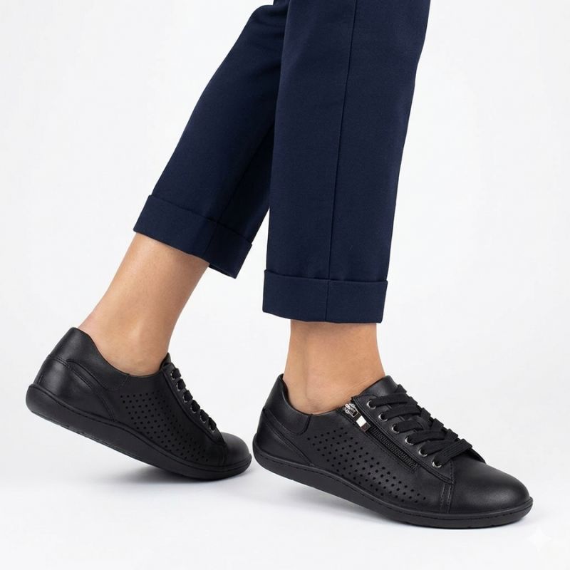 Women's leather barefoot shoes, openwork, black, Gino Fabiani OL38-6