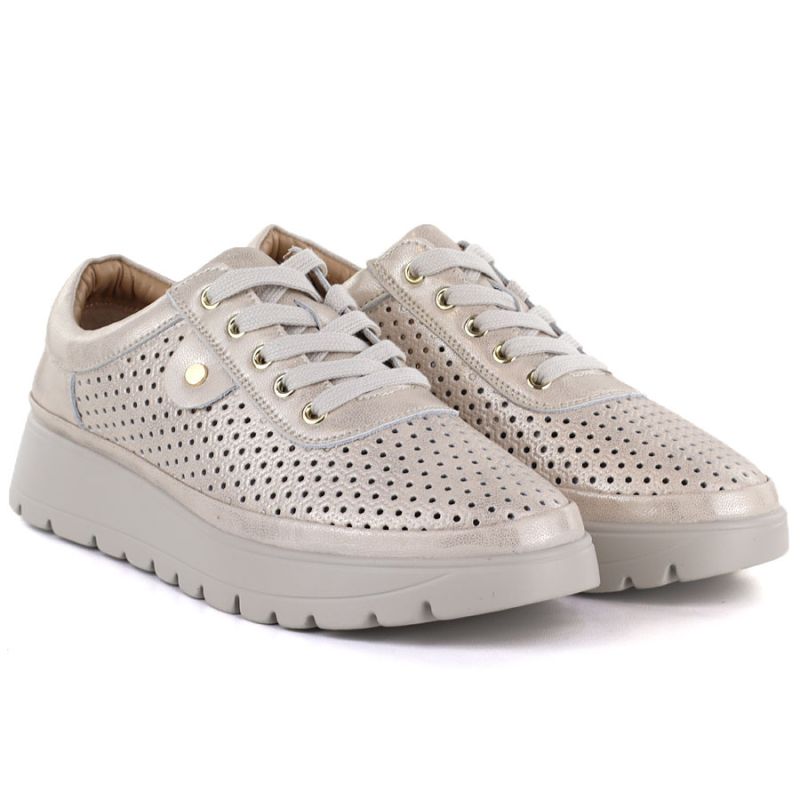 Women's leather openwork shoes, gold, Vinceza 79629