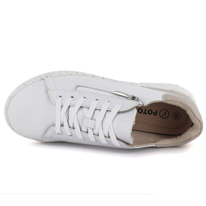 Women's leather shoes with zipper, white Potocki JE19402