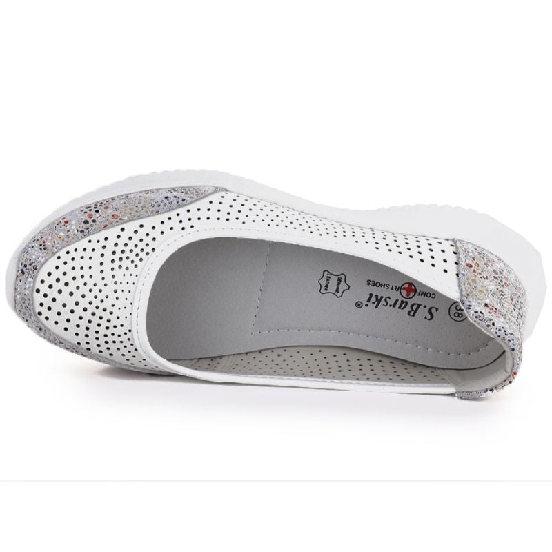 Women's leather openwork shoes, white, S.Barski 7036