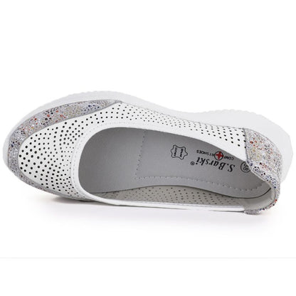 Women's leather openwork shoes, white, S.Barski 7036