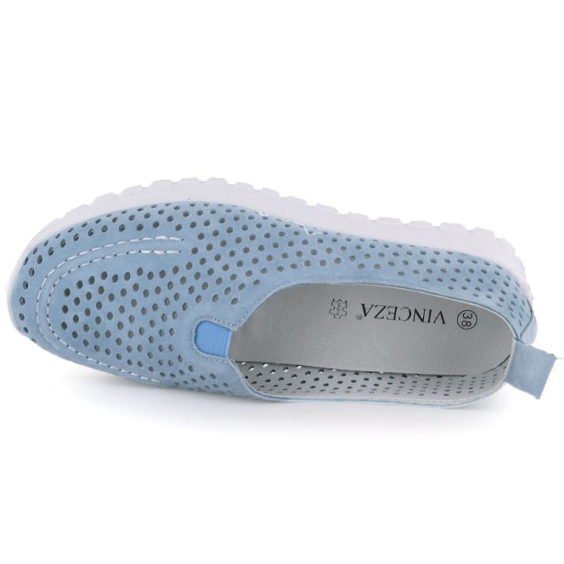Women's leather openwork shoes, blue Vinceza 93220