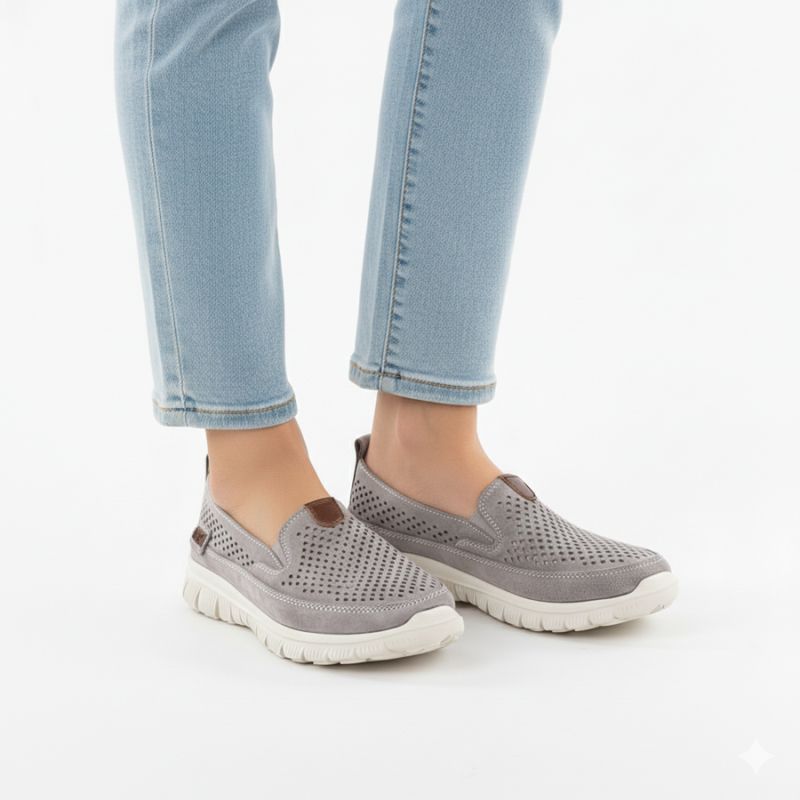 Women's leather openwork shoes gray eVento 9802