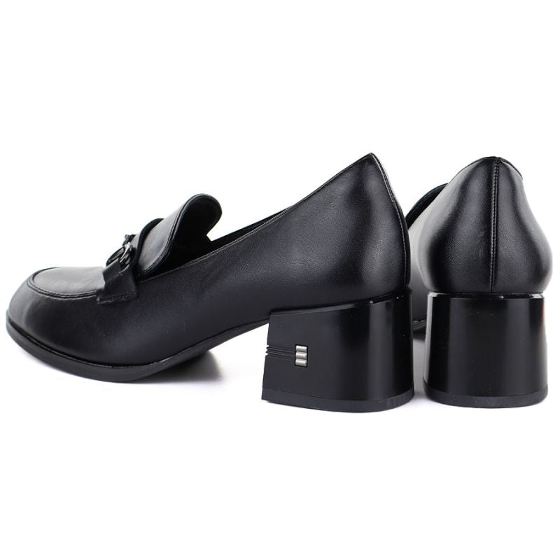 Women's leather lords shoes with heels, black, Vinceza 18116