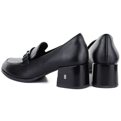 Women's leather lords shoes with heels, black, Vinceza 18116