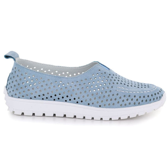 Women's leather openwork shoes, blue Vinceza 93220