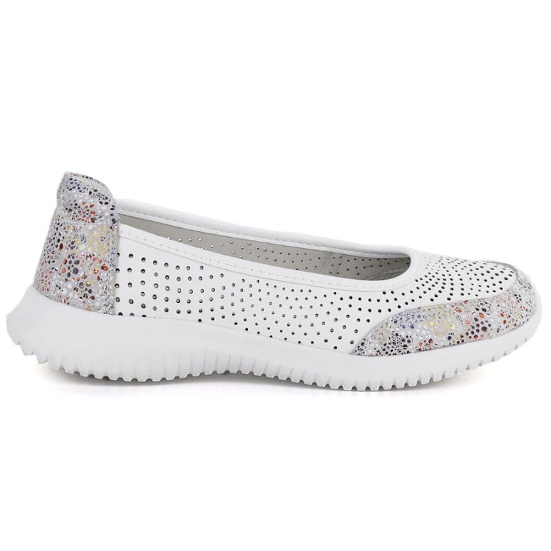 Women's leather openwork shoes, white, S.Barski 7036
