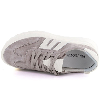 Women's beige leather platform shoes Vinceza 79614