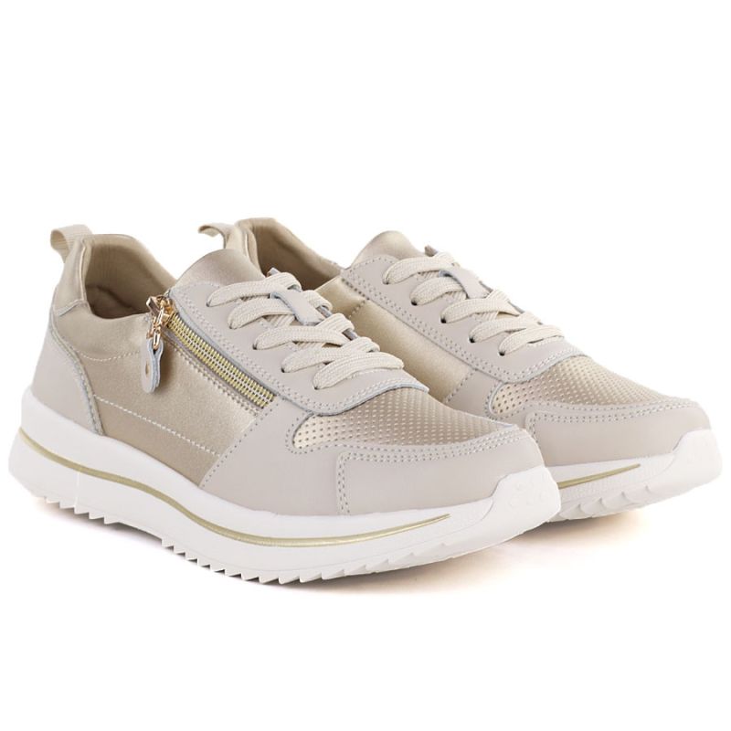 Women's leather low shoes in beige and gold eVento 9784