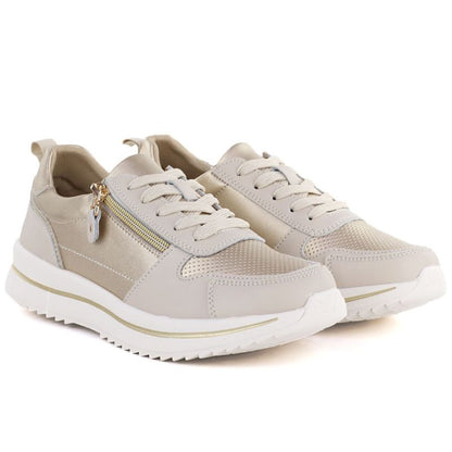 Women's leather low shoes in beige and gold eVento 9784