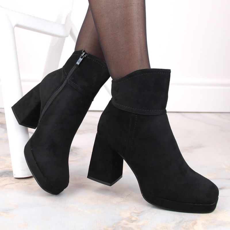 Suede ankle boots with a high heel and a platform, insulated M.Daszyński W SAN24A, black