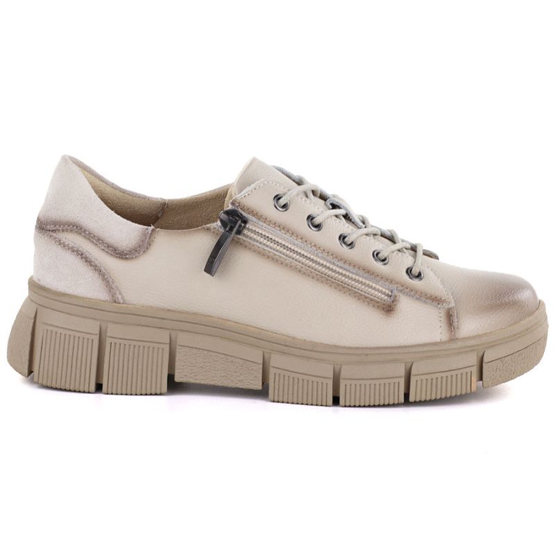 Women's beige leather platform shoes Cambell 26-19305