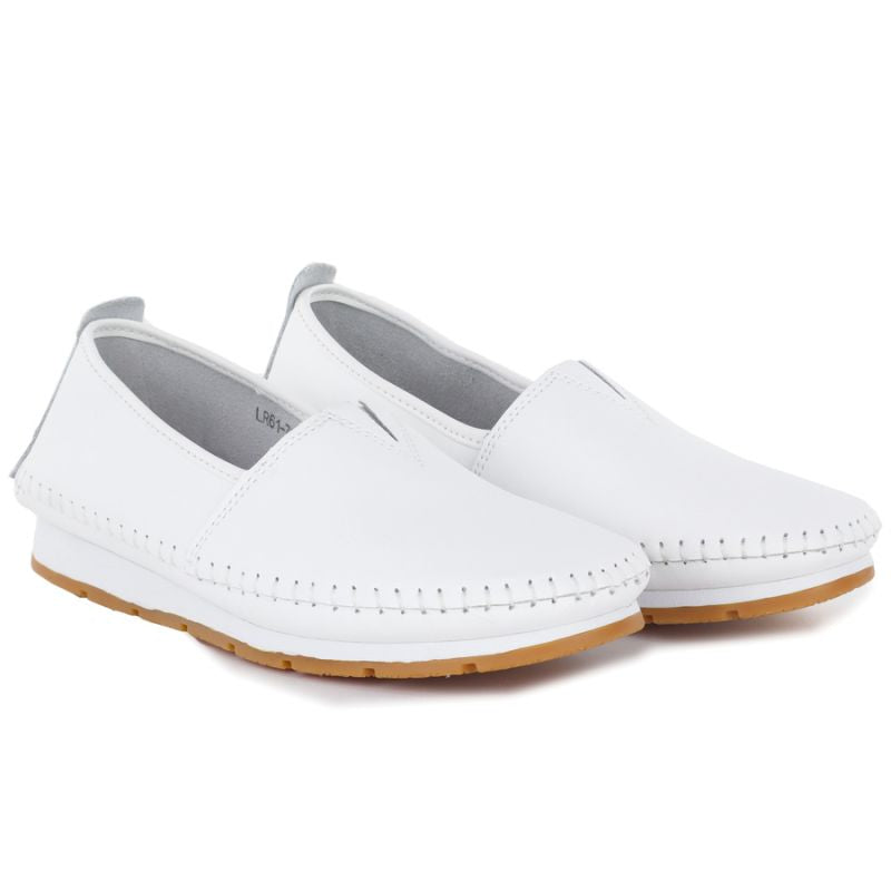Women's leather slip-on shoes, white, S.Barski LR61-7051