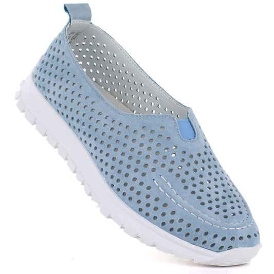 Women's leather openwork shoes, blue Vinceza 93220
