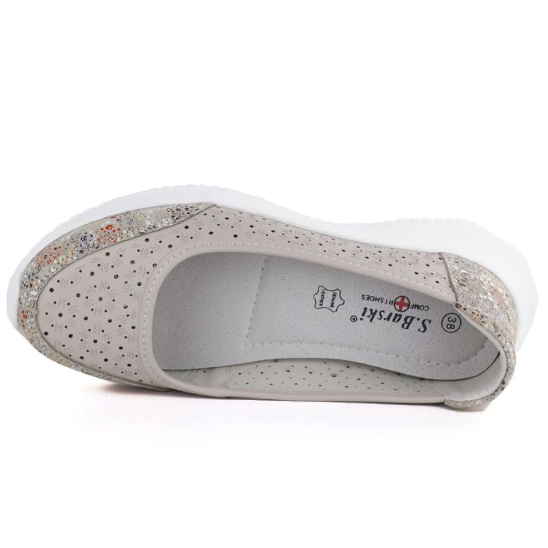 Women's leather openwork shoes in beige S.Barski 7035