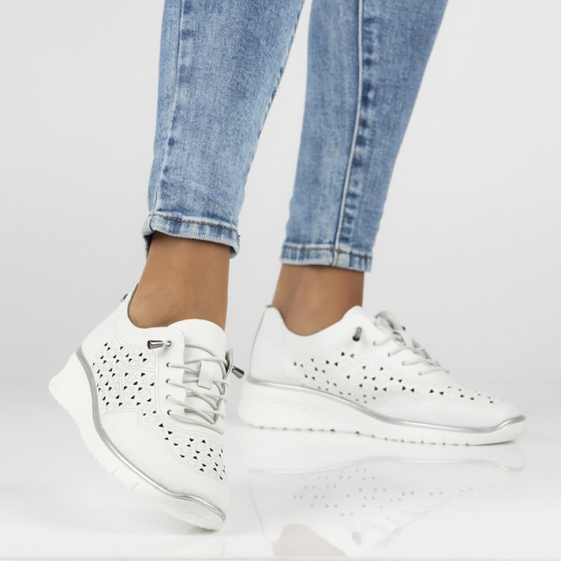 Women's leather openwork shoes, white Filippo DP6714