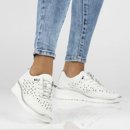 Women's leather openwork shoes, white Filippo DP6714
