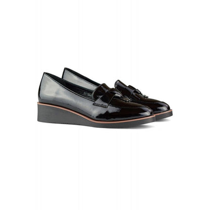 Women's patent leather wedge shoes, black 24-58266B