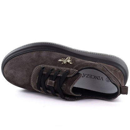 Women's brown leather platform shoes Vinceza 41523