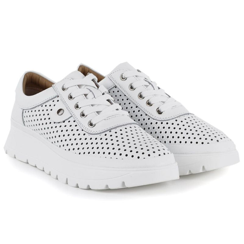 Women's leather openwork shoes, white, Vinceza 79629