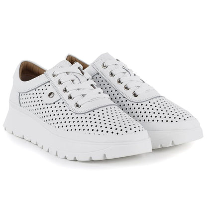 Women's leather openwork shoes, white, Vinceza 79629