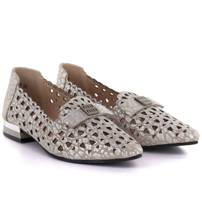 Women's leather openwork taupe shoes Vinceza 99205