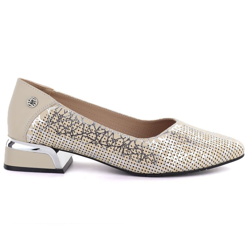 Women's leather openwork shoes, beige, Vinceza 99201