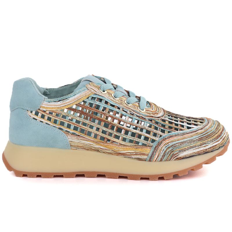 Women's openwork shoes in blue and beige Artiker 58C1289