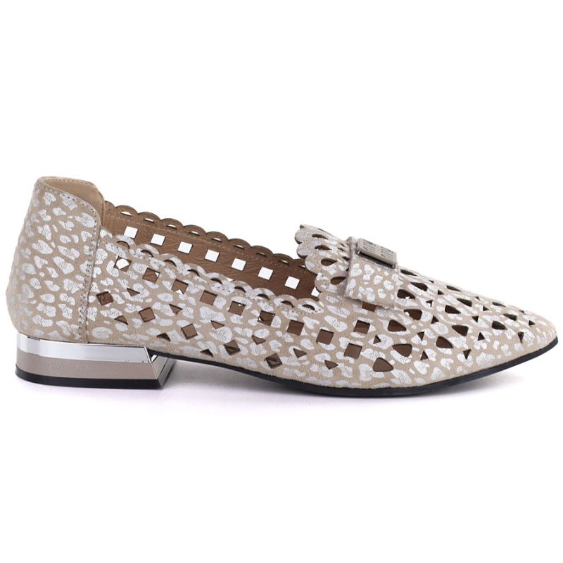 Women's leather openwork taupe shoes Vinceza 99205