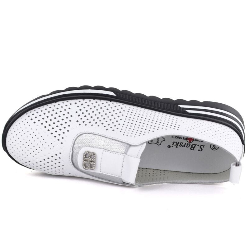 Women's leather openwork platform shoes, white, S.Barski 7092