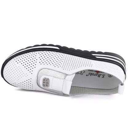 Women's leather openwork platform shoes, white, S.Barski 7092
